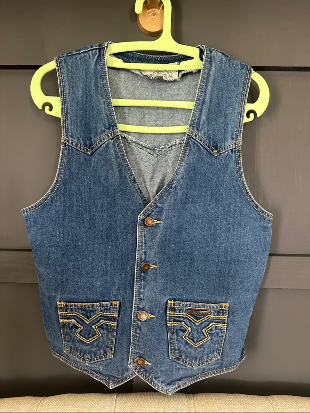 Vintage L’Avion Denim Button-Up Vest in Medium Blue
